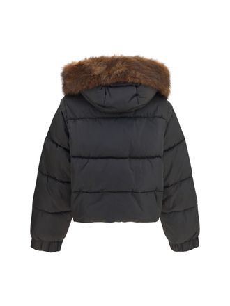 Pinko Womens Godetia Padded Down Jacket With Faux Fur Marrone Oltre Buio Coat