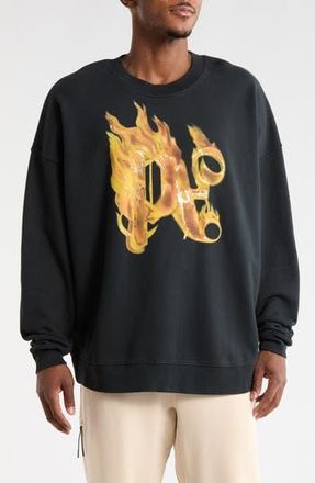 Palm Angels Fire Logo Sweatshirt in Black/gold at Nordstrom Rack, Size Xx-Large