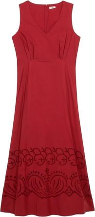 Oltre A-lijn jurk met broderie anglaise borduurwerk - Dames - Casual kleedjes - Rood - S - Katoen - Kleedjes