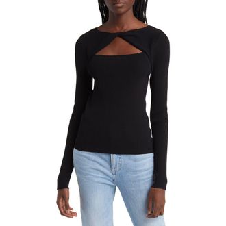 Rails Erina Rib Twist Front Cutout Top in Black at Nordstrom Rack, Size Large
