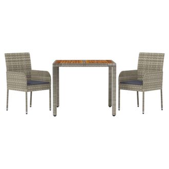 vidaXL Set Comedor De Jard&iacute;n 3 Piezas Con Cojines Rat&aacute;n Sint&eacute;tico Gris Vidaxl