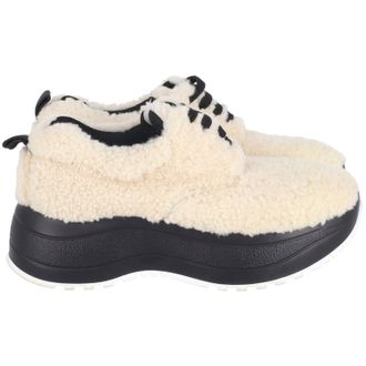 Celine Pre-owned Womens Delivery Shearling Platform Sneakers in Cream Wool Wool (archived) - Size UK 2
