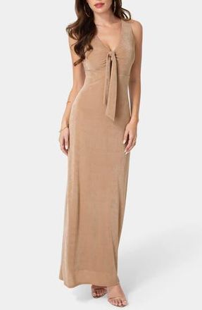 Bebe Tie Cutout Sleeveless Maxi Dress in Mocha at Nordstrom Rack, Size X-Large
