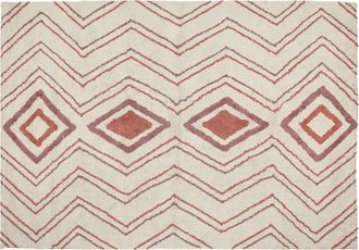 Beliani Alfombra De Algod&oacute;n Beige Rosa Rojo 160 X 230 Cm Hecho A Mano Geom&eacute;trico Kastamonu