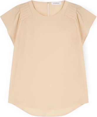 Motivi Cr&ecirc;pe de Chine Blouse met Plooitjes - Dames - Blouses - Beige - S - Polyester - Overhemden