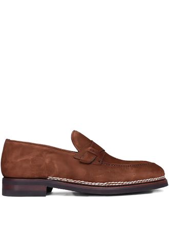 Bontoni buckled stitch detail loafers - men - Calf Suede/Calf Leather/Rubber - 10 - Brown