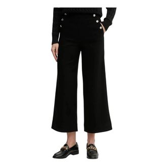 Benetton Broek met knoopdetails - Dames - Vrijetijds broeken - Zwart - L - Polyester - Broeken