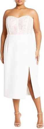 City Chic Perfect Date Mixed Media Strapless Dress in Ivory at Nordstrom Rack, Size Xs/14W