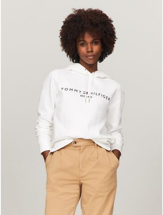 Tommy Hilfiger Womens Embroidered Tommy Logo Hoodie - Optic White - XXL