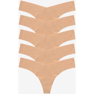 Commando Classic Solid Thong 5-Pack in Beige at Nordstrom, Size X-Small