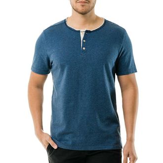 Jeremiah Mens Brook Solid Broken Jersey Henley Top - Small - Denim Heather