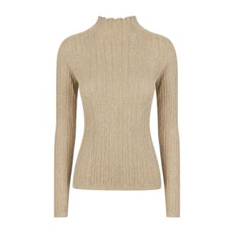 Fabiana Filippi Ribbed Lurex Turtleneck - Dames - Coltruien - Beige - M - Truien & Vesten