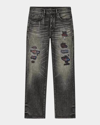 Purple Rip & Repair Straight-Leg Jeans