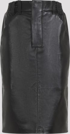 Saint Laurent Black Lamb Leather Midi Skirt