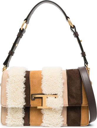 Tod's T Timeless panelled shoulder bag - women - Calf Leather/Calf Suede/Sheep Skin/Shearling - OS - Brown