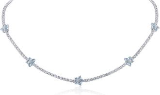Kenneth Jay Lane Stationed Flower Cubic Zirconia Necklace in Aqua/Silver at Nordstrom Rack