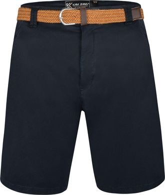 KAM Kingsize Mens Big Size Belted Oxford Chino Shorts Pockets Belt Zip Fly Navy 56 Waist (3401)