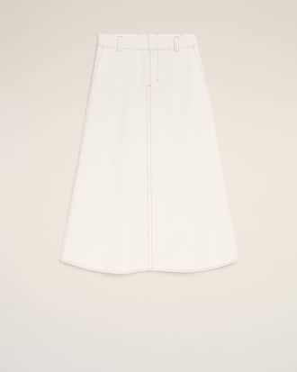 Ami White Cotton Gabardine Long Trapeze Skirt White - 34 - for Women