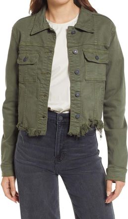 Hidden Jeans Frayed Hem Denim Jacket in Olive at Nordstrom, Size X-Small