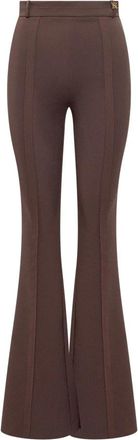 Elisabetta Franchi Broek in dubbellaags stretch cr&ecirc;pe stof met logobadge - Dames - Wijde Broeken - Bruin - XL - Polyester - Broeken