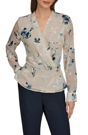 DKNY Burnout Wrap Top in Sea Mist Multi at Nordstrom, Size Large