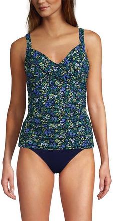 Lands End Wrap Underwire Tankini Top Swimsuit in Navy Multi Ditsy Floral at Nordstrom, Size 2P