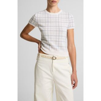 Vince Plaid Short Sleeve Cashmere, Wool & Silk Sweater in Lagoon Combo at Nordstrom, Size Xx-Small