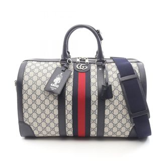 Gucci Ivory Navy Pvc Leather Boston Bag (Pre-Owned)
