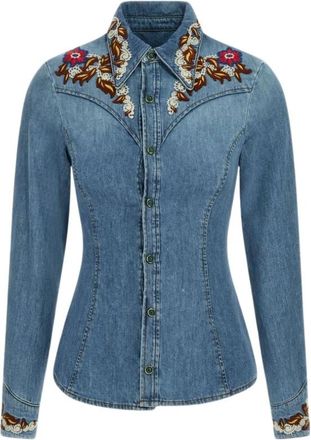 Roberto Cavalli Blauwe Denim Blouse Vrouw Itali&euml; - Dames - Spijkeroverhemden - Blauw - S - Denim - Overhemden
