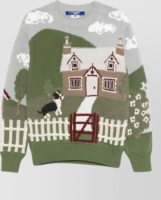 Junya Watanabe cotton crew neck sweater graphic intarsia