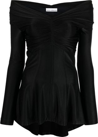 Paco Rabanne ruched off-shoulder flared top - women - Viscose/Elastane/Polyamide - 46 - Black