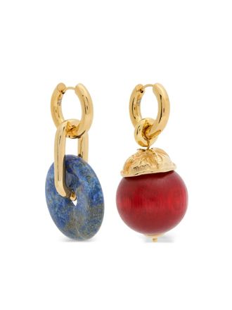 Timeless Pearly wood and chalcedony hoop bead earrings - Gold