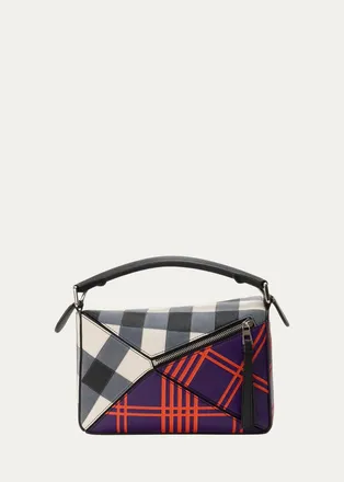 Loewe Puzzle Check & Plaid Leather Top-Handle Bag
