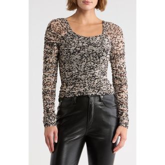 Muse Ruched Mesh Top in Beige/Black Pebble at Nordstrom Rack, Size X-Small