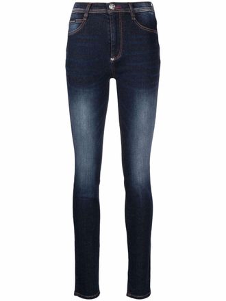 Philipp Plein Iconic high-waisted jeggins - women - Cotton/Polyester/Spandex/Elastane - 28 - Blue