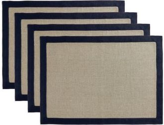 Solino Home Linen Placemats Set of 4, 14 x 19 Inch for Dining Table, Holiday and Everyday Table Decor - Classic in Navy And Natural at Nordstrom