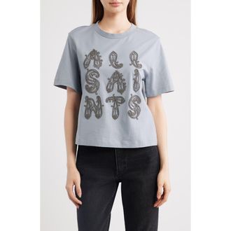 AllSaints Ella Lisa Beaded Cotton T-Shirt in Quarry Blue at Nordstrom, Size X-Small