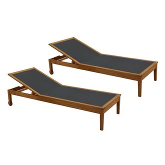 Miliboo Set De 2 Tumbonas Gris Oscuro Y Madera Maciza Naveen