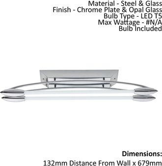 Loops Flush Ceiling Light - Chrome Plate & Opal Glass - 2 x 8W LED T5 - Bulb Included