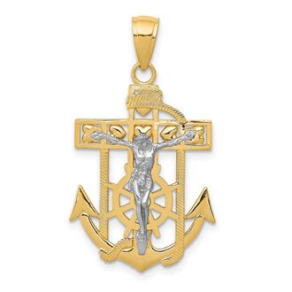 Diamond2Deal 14k Two-tone Gold Mariners Crucifix Pendant