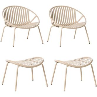 Beliani Set of 2 Garden Chairs with Footstools Sand Beige Plastic Seats Steel Legs UV Resistant Retro Style CASPERIA