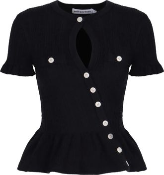 Self Portrait buttoned ruffled top - Blue