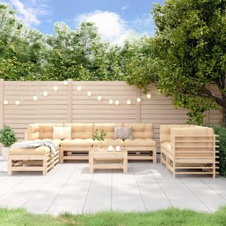 vidaXL Set De Mesa Y Taburetes Altos Jard&iacute;n 9 Pzas Madera Maciza Pino Vidaxl