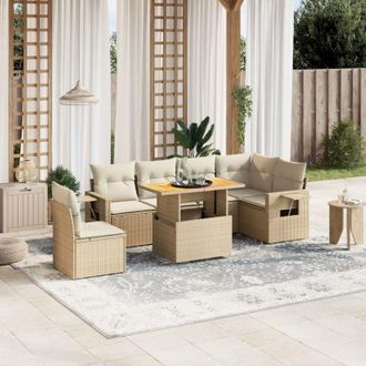 vidaXL Vidaxl - Set Sof&aacute;s De Jard&iacute;n 7 Piezas Y Cojines Rat&aacute;n Sint&eacute;tico Beige