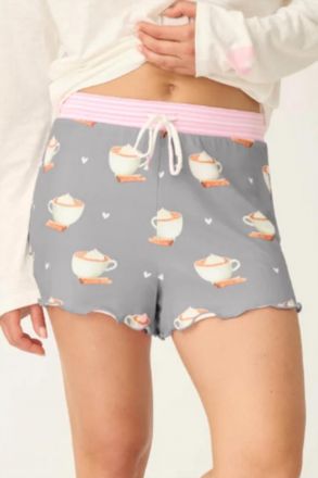 PJ Salvage Womens Love You A Latte Coffee Print Shorts In Charcoal