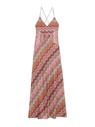 Missoni Sleeveless Long Dress In Pink And Rust Tones