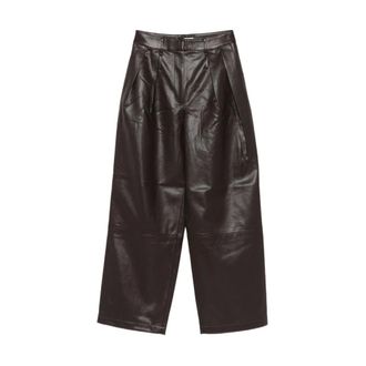 Frankie Shop Jeva Faux Leather Double Belt Loop Broeken - Dames - Broeken - Bruin - Maat: M Leer
