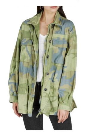 Free People Lead The Way Camo Jacket In Lime Combo