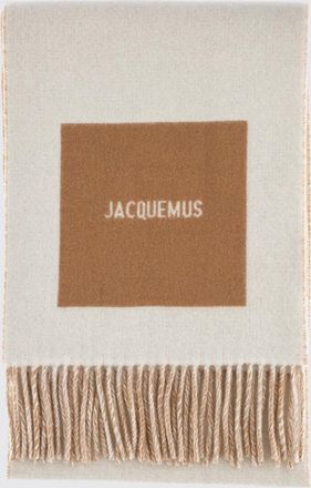 Jacquemus Sciarpa Rond Carr&egrave; in pura lana vergine con logo e fondo sfrangiato