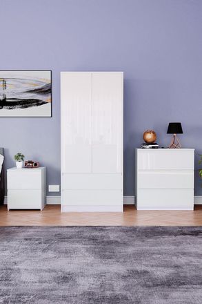 Home Discount Vida Designs Glinton 3Pc Bedroom Set(2Dr Bedside, 3Dr Chest, Wardrobe) in White